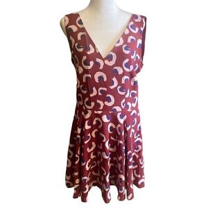 Elle Sasson Maroon Abstract Print V-Neck/Back Silk Cocktail‎ Dress Size 8